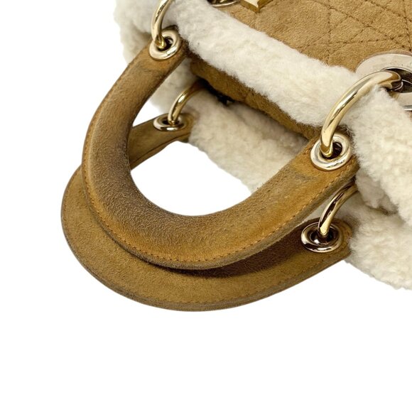 Christian Dior Lady Dior Cannage Mouton 2way Mini Bag Camel Gold Suede [105603] - Picture 12 of 15